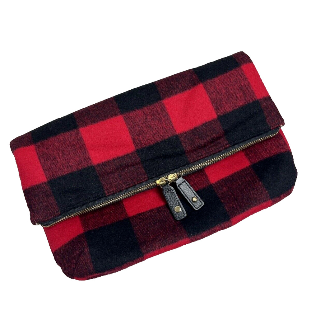 Talbots Clutch Handbag Red Buffalo Plaid Fold Over Wool Blend Winter Classic